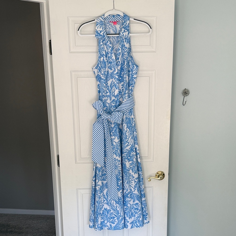 Lilly Pulitzer Blue and White Maxi Shirt Dress- NWOT